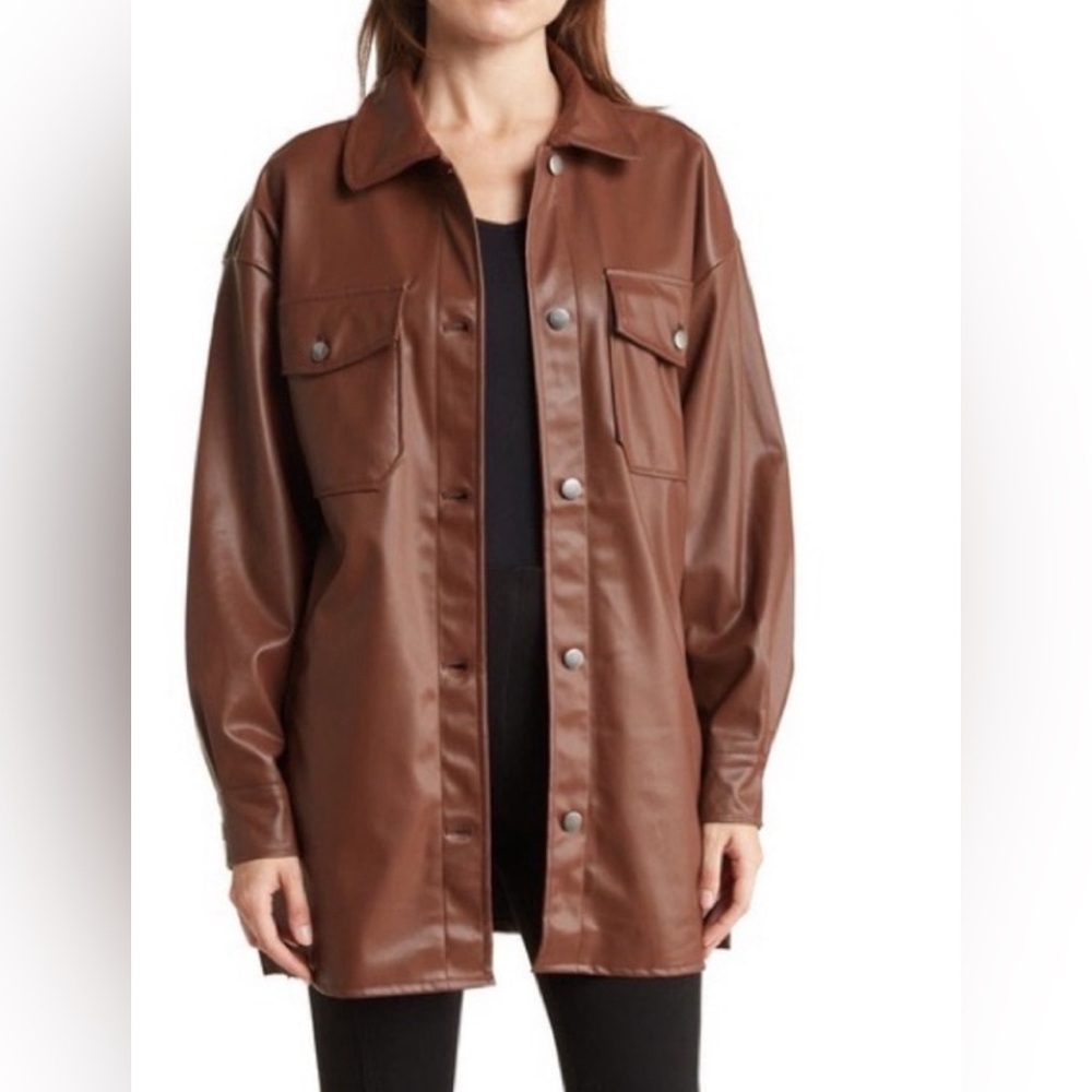 Faux leather shacket